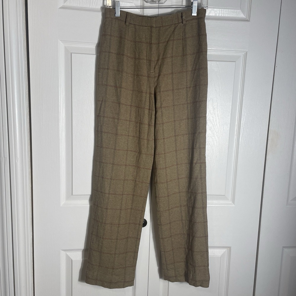 Vintage Talbots Wool Blend‎ Pants Women 8 Brown Windowpane Plaid Y2K Trousers